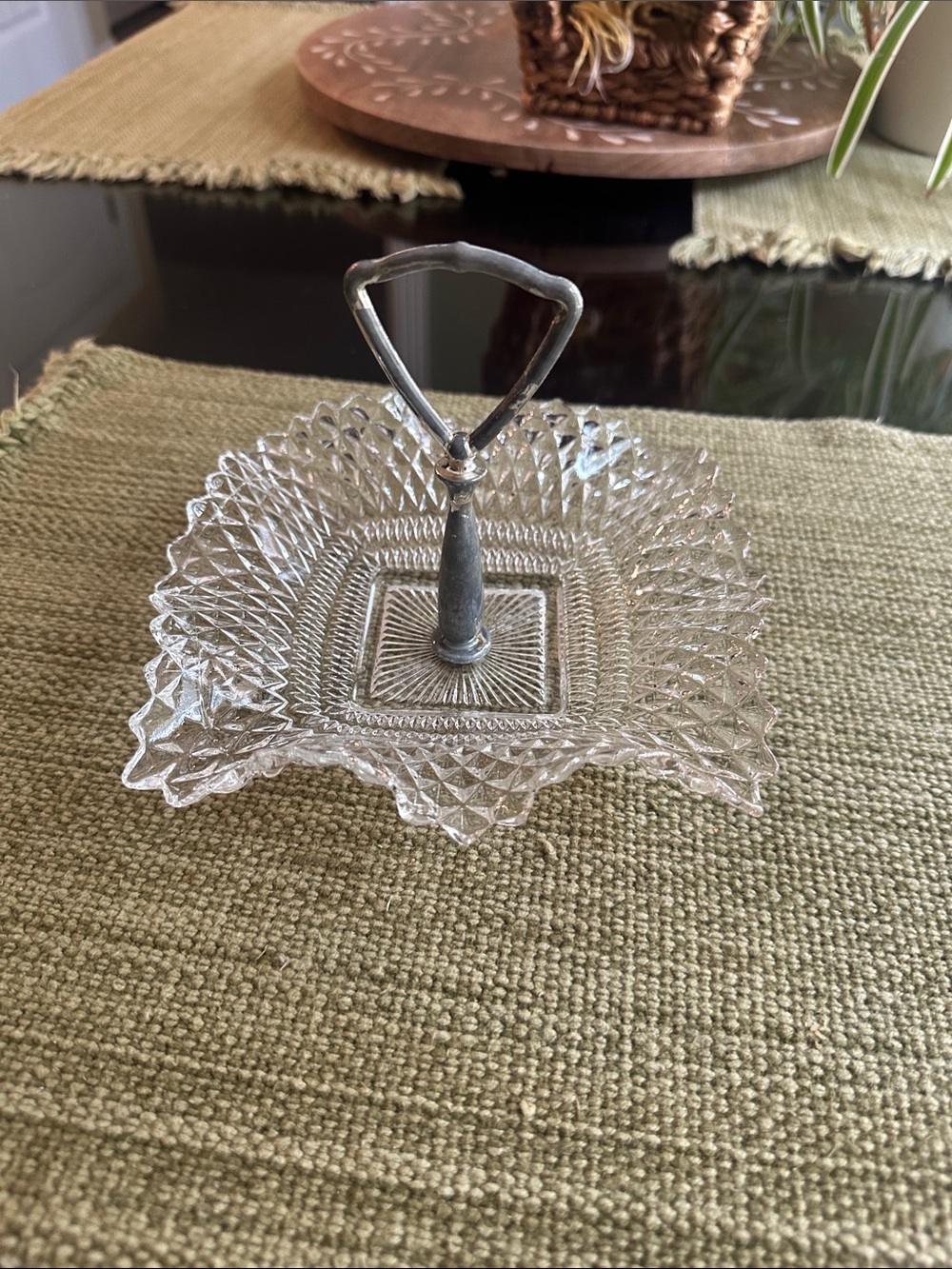 Clear Glass Two-Tier-Style Handle Dish with Silver Tone Handle